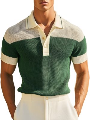 Contrast Color Knit Polo Shirt for Men – Short Sleeve, Quick Ship (24-Hour Dispatch)