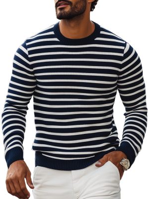 Striped Casual Pullover Sweater for Men & Women – Crew Neck Knit Sweatshirt with Fast 24-Hour Shipping