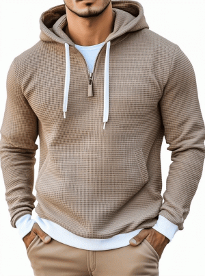 Stylish Waffle Knit Long Sleeve Hoodie – Fast 24-Hour Shipping