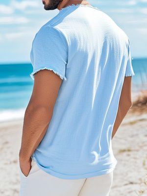 Vacation V-Neck Short Sleeve T-Shirt with Raw Edge Detail – Ships in 24 Hours