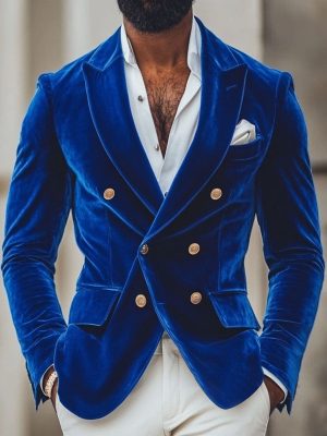 Men's Velvet Double-Breasted Casual Blazer – Fast 24-Hour Shipping