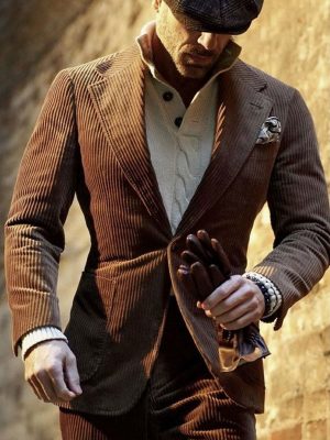 Retro Corduroy Blazer for Men - Solid Color Casual Jacket with 24-Hour Shipping