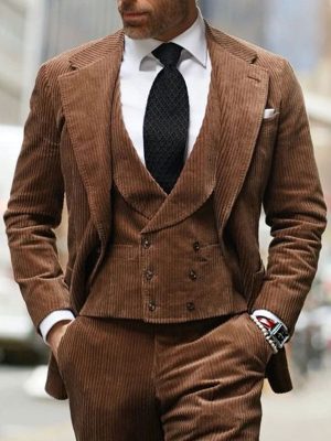 Retro Corduroy Blazer for Men - Solid Color Casual Jacket with 24-Hour Shipping
