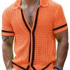 Men's Orange Black Mesh Knit Short Sleeve Shirt – Fast 24-Hour Shipping