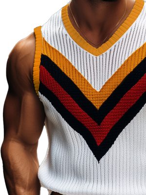 Men's Colorful Contrast V-Neck Knit Tank Top – Fast 24-Hour Shipping