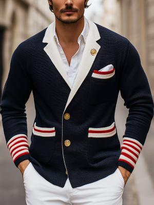 British Style Contrast Color Knitted Cardigan – Fast 24-Hour Shipping