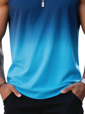 Men's Blue Gradient Tank Top - Casual Round Neck Sleeveless T-Shirt for Summer