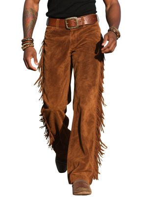Men's Vintage Suede Western Tassel Pants – Fast 24-Hour Shipping