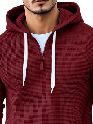 Men's Waffle-Knit Casual Hoodie – Soft Cotton Blend Pullover Sweatshirt for Everyday Wear