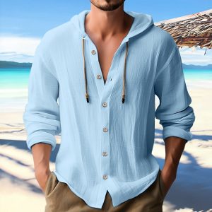 Men's Solid Color Single-Breasted Long Sleeve Hoodie with 24-Hour Shipping | Casual Pullover Sweatshirt