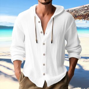 Men's Solid Color Single-Breasted Long Sleeve Hoodie with 24-Hour Shipping | Casual Pullover Sweatshirt