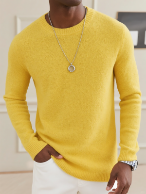 Yellow Long Sleeve Round Neck Sweater for Women – Minimalist Fashion Knit Pullover