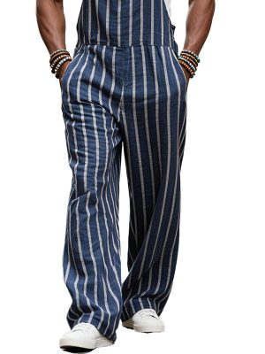 Men's Cotton Contrast Striped Loose Overalls – Fast 24-Hour Shipping