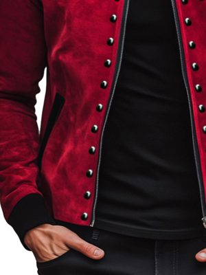 Men's Retro Suede Jacket with Contrast Stitching, Stand Collar & Rivet Detail – Ships in 24 Hours