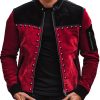 Men's Retro Suede Jacket with Contrast Stitching, Stand Collar & Rivet Detail – Ships in 24 Hours