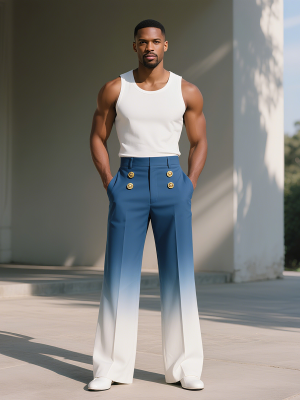 Blue and White Gradient Wide-Leg Business Pants – Fast 24-Hour Shipping