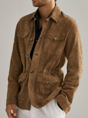 Men's Vintage Suede Safari Jacket with Lapel & Multi-Pockets – Fast 24-Hour Shipping