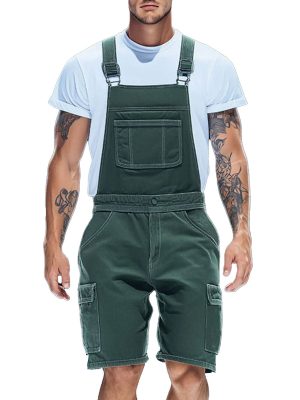 Men's Army Green Short Overalls with Multiple Pockets – Fast 24-Hour Shipping