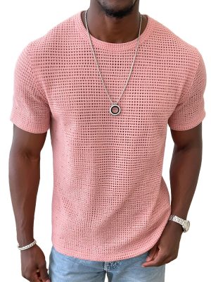 Casual Waffle Knit Short Sleeve T-Shirt – Solid Color, Fast 24-Hour Shipping