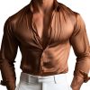 Men's Solid Satin Long Sleeve Dress Shirt – Smooth Glossy Formal Casual Button-Down Top