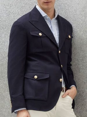 Vintage Cotton Casual Blazer with Multiple Pockets – Fast 24-Hour Shipping