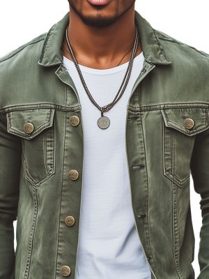 Men's Vintage Green Denim Jacket with Double Pockets – Fast 24-Hour Shipping