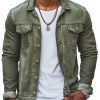 Men's Vintage Green Denim Jacket with Double Pockets – Fast 24-Hour Shipping