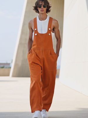 Men's Cotton-Linen Casual Jumpsuit with Multiple Pockets – Fast 24-Hour Shipping