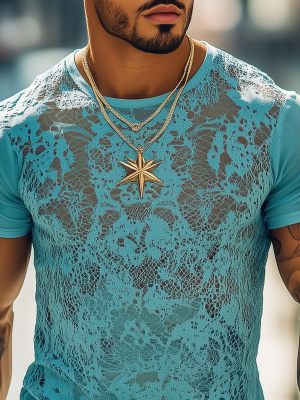 Retro Lace Short Sleeve T-Shirt – Breathable Cotton Tee with 24-Hour Fast Shipping
