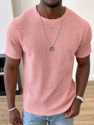 Casual Waffle Knit Short Sleeve T-Shirt – Solid Color, Fast 24-Hour Shipping