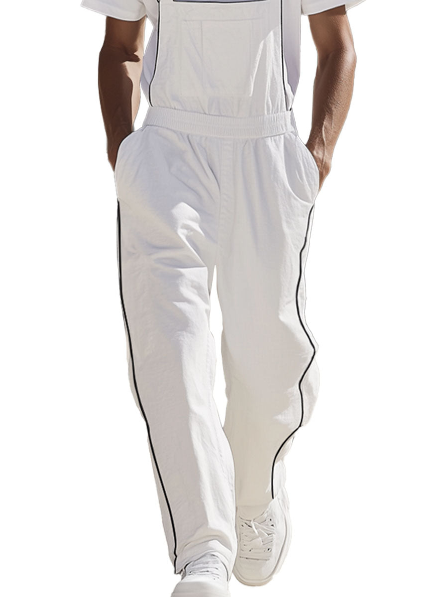 Men's White Cotton Wide Leg Overalls – Fast 24-Hour Shipping, Casual Summer Workwear