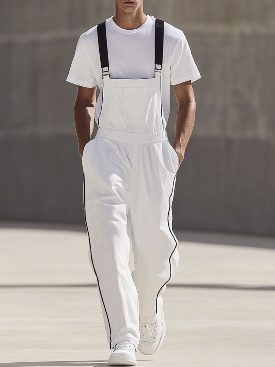 Men's White Cotton Wide Leg Overalls – Fast 24-Hour Shipping, Casual Summer Workwear