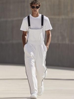Men's White Cotton Wide Leg Overalls – Fast 24-Hour Shipping, Casual Summer Workwear