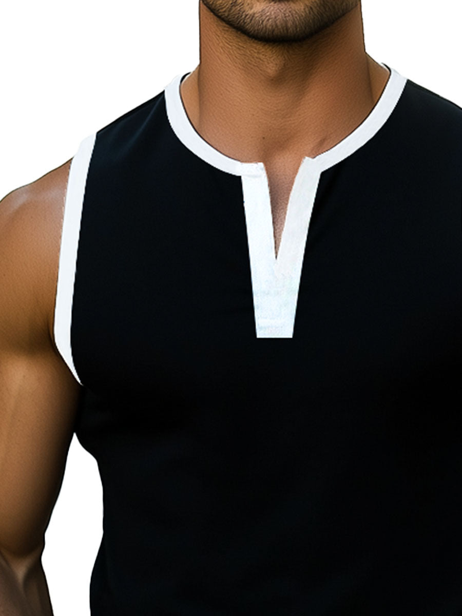 Men's V-Neck Contrast Color Tank Top – Fast 24-Hour Shipping