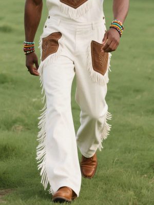 Men's Western Embroidered Jumpsuit with Contrast Panels – Fast 24-Hour Shipping