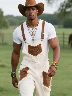 Men's Western Embroidered Jumpsuit with Contrast Panels – Fast 24-Hour Shipping