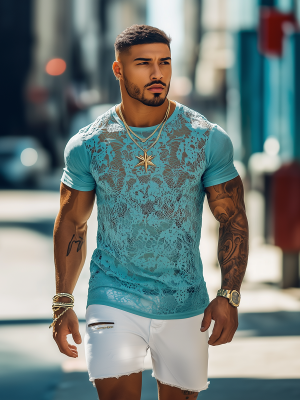 Retro Lace Short Sleeve T-Shirt – Breathable Cotton Tee with 24-Hour Fast Shipping