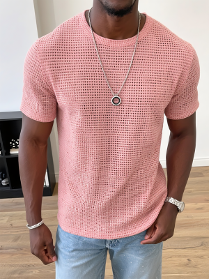 Casual Waffle Knit Short Sleeve T-Shirt – Solid Color, Fast 24-Hour Shipping