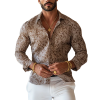 Men's Vintage Print Long Sleeve Shirt with Notched Lapel - Fast 24-Hour Shipping