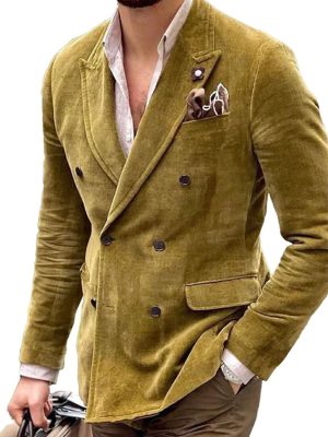 Vintage Velvet Double-Breasted Blazer with Lapel & 3 Pockets – Ships in 24 Hours