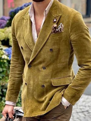 Vintage Velvet Double-Breasted Blazer with Lapel & 3 Pockets – Ships in 24 Hours