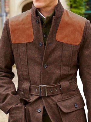 Suede Wool Blend Patchwork Casual Jacket with Double Pockets & Lace-Up Design – Ships in 24 Hours