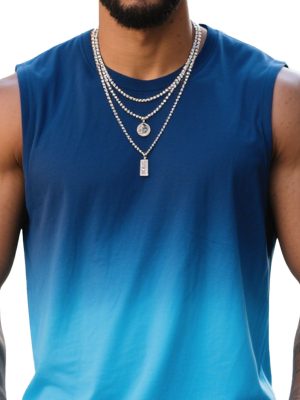 Men's Blue Gradient Tank Top - Casual Round Neck Sleeveless T-Shirt for Summer