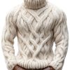 Men's Cable Knit Turtleneck Sweater – Solid Color Long Sleeve Casual Pullover with 24-Hour Shipping