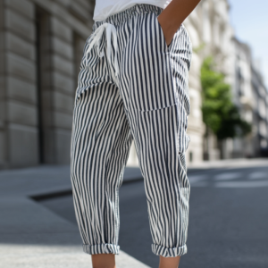 Men's Casual Tapered Pants with Elastic Waist - Cotton Blend Striped Slim-Fit Pants, Fast 24-Hour Shipping
