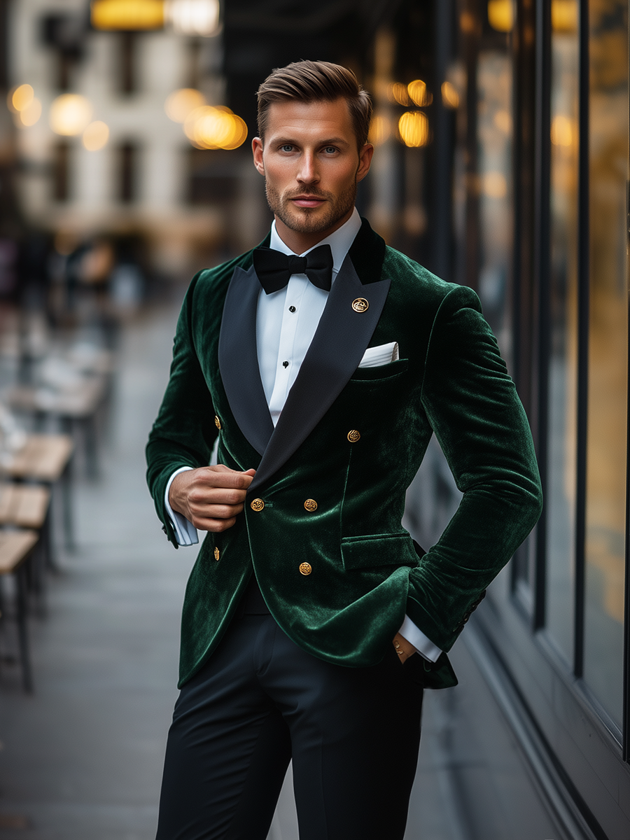 Men's Vintage Velvet Double-Breasted Blazer – Fast 24-Hour Shipping