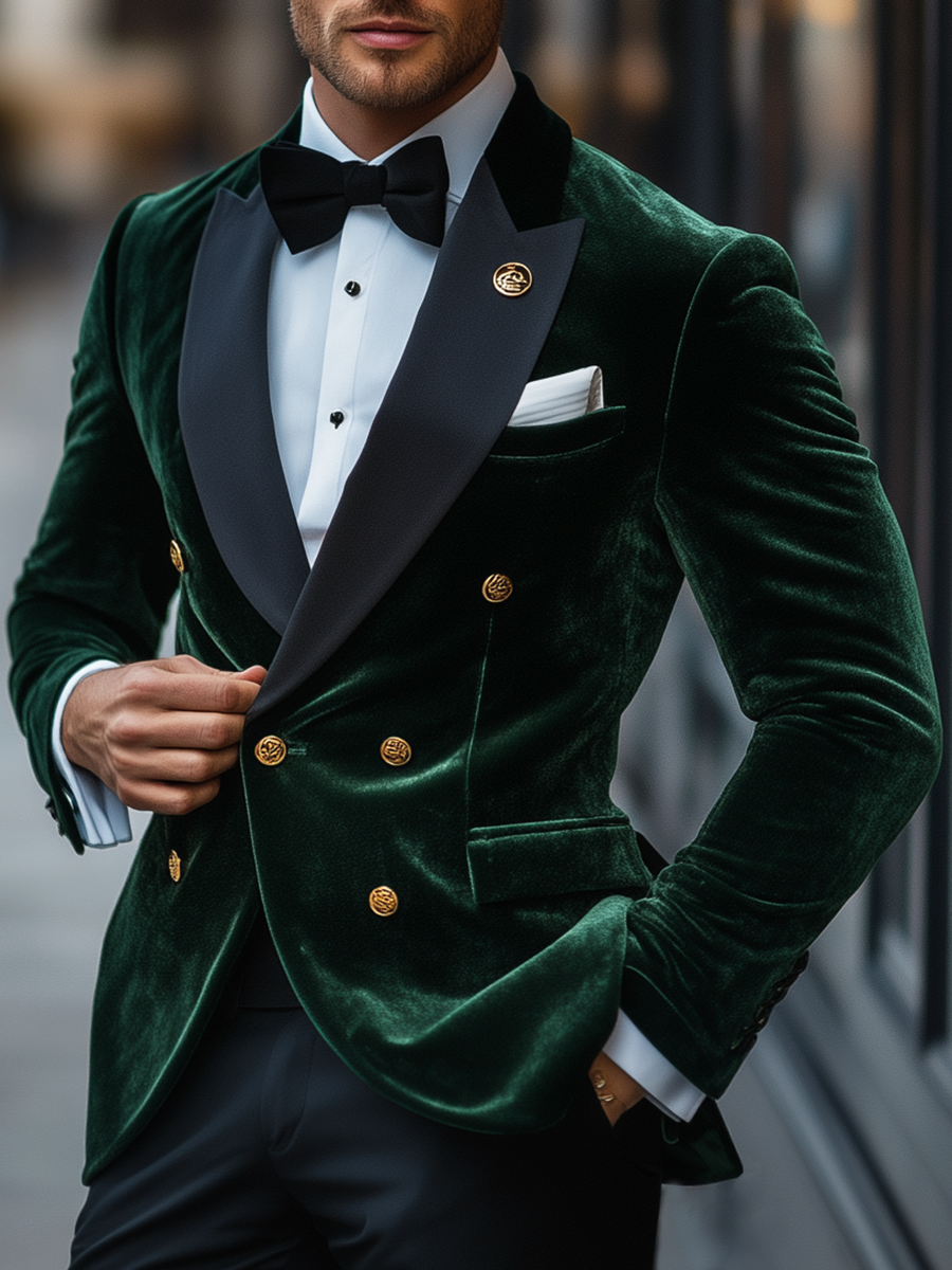 Men's Vintage Velvet Double-Breasted Blazer – Fast 24-Hour Shipping