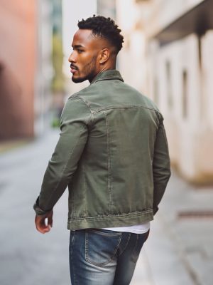 Men's Vintage Green Denim Jacket with Double Pockets – Fast 24-Hour Shipping