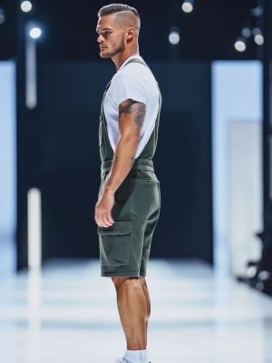 Men's Army Green Short Overalls with Multiple Pockets – Fast 24-Hour Shipping