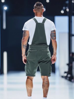 Men's Army Green Short Overalls with Multiple Pockets – Fast 24-Hour Shipping
